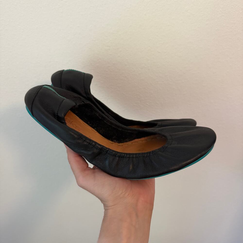 Tieks Black Leather Flats with Teal Accent - Picture 2 of 6